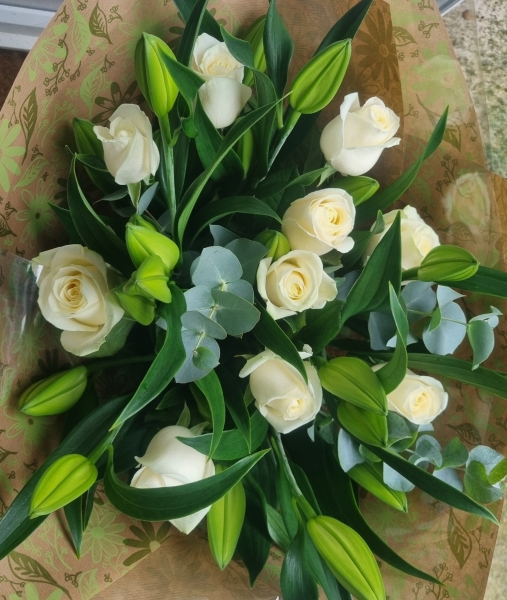 White Rose and Lily Bouquet