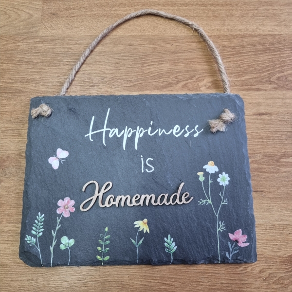 Happiness is homemade slate hanging plaque