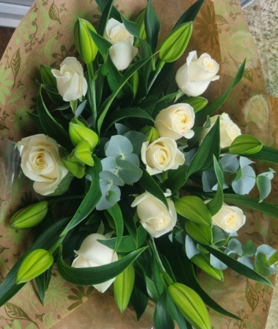 White Rose and Lily Bouquet